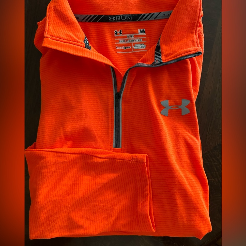 Under Armour Men’s HeatGear Fitted 1/4 Zip Long Sleeve Pullover Orange Sz L
